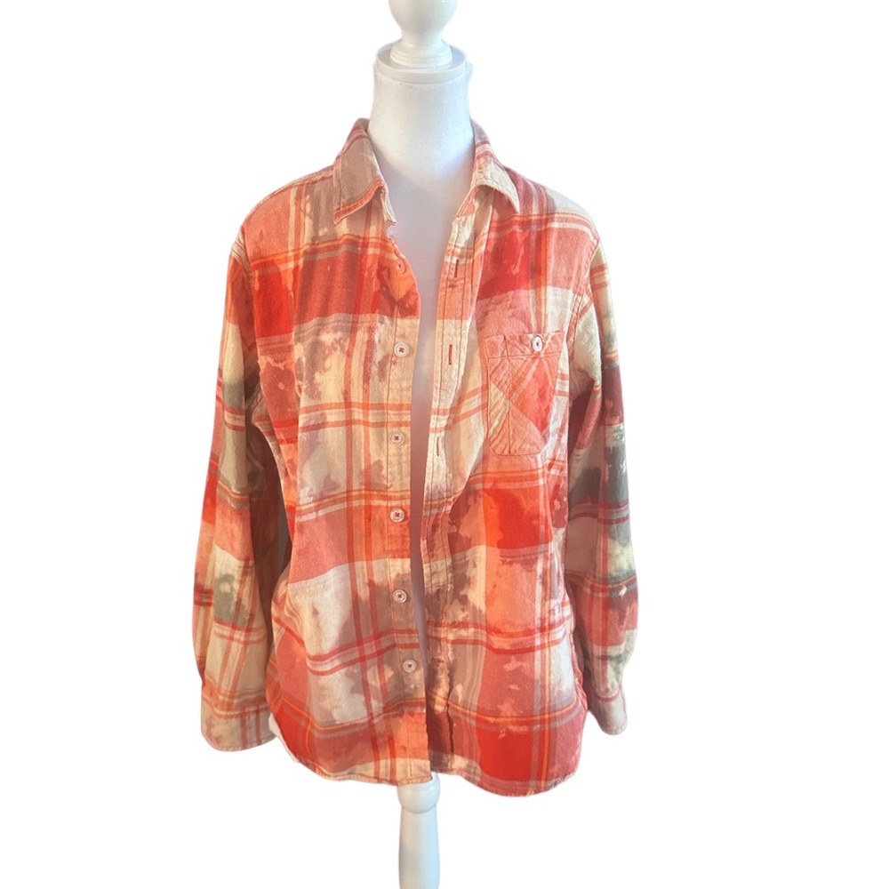 Upcycled‎ DIY Custom Bleached Flannel Shirt size Medium (F60)